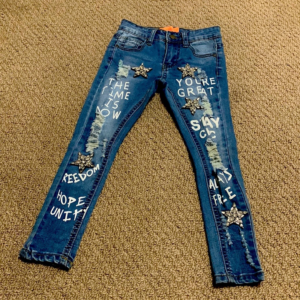 PARIS GIRLS DENIM GRAFFITI JEANS SIZE 2